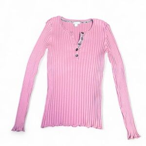 Women’s Sundance Pink Button-Detail Ribbed Long Sleeve Top Size Large Coquette
